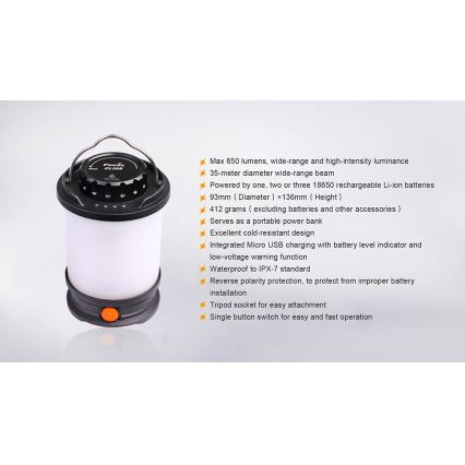 Fenix CL30R - LED Pārnēsājama uzlādējama lampa LED/USB/6xCR123A IPX7 650 lm 300 h 2600 mAh