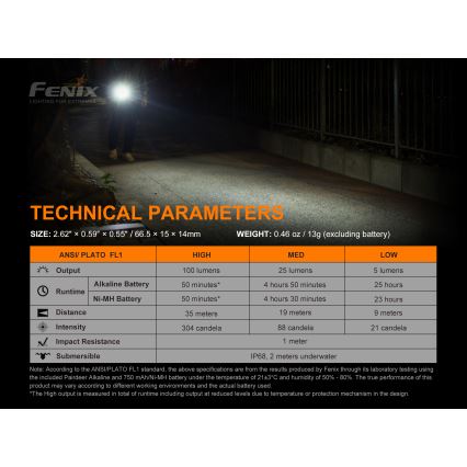 Fenix E01V20BLC -LED Lukturis LED/1xAAA IP68 100 lm 25 hrs