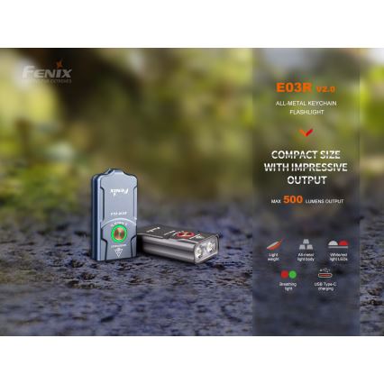 Fenix E03RV20BLU - LED Uzlādējams lukturis LED/USB IP66 500 lm 30 h 400 mAh