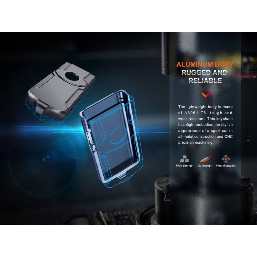 Fenix E03RV20BLU - LED Uzlādējams lukturis LED/USB IP66 500 lm 30 h 400 mAh