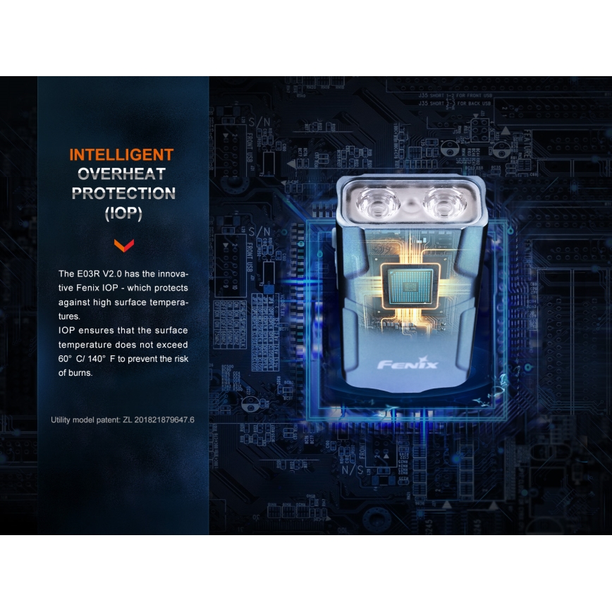 Fenix E03RV20BLU - LED Uzlādējams lukturis LED/USB IP66 500 lm 30 h 400 mAh