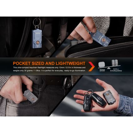 Fenix E03RV20GREY - LED Uzlādējams lukturis LED/USB IP66 500 spīdīgs 30 h 400 mAh