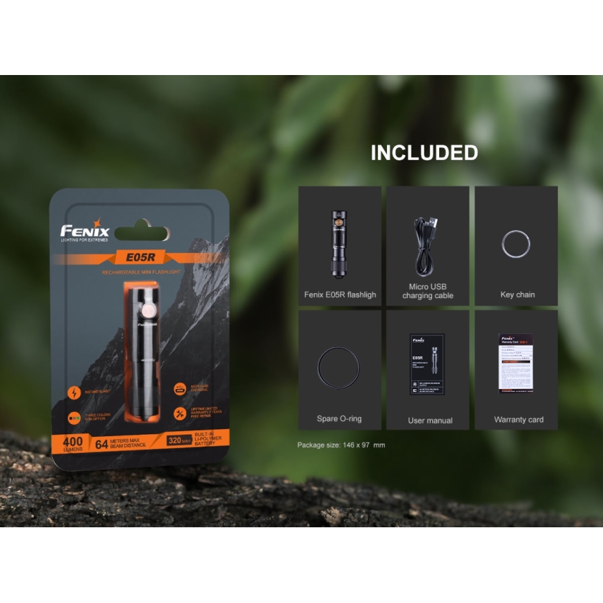Fenix E05RBLC - LED Uzlādējams lukturis LED/USB IP68 400 lm 30 hrs