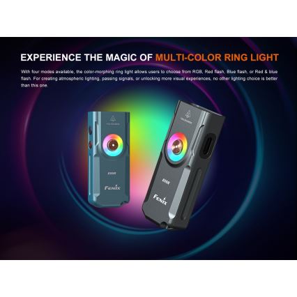 Fenix E06RGRY - LED Aptumšojama uzlādējams lukturītis UV LED/USB IP66 700 spīdīgs 60 h 750 mAh pelēka