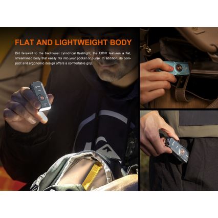 Fenix E06RGRY - LED Aptumšojama uzlādējams lukturītis UV LED/USB IP66 700 spīdīgs 60 h 750 mAh pelēka