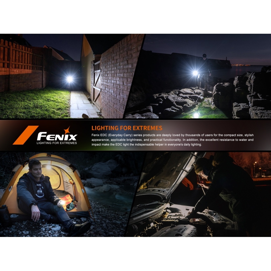 Fenix E06RGRY - LED Aptumšojama uzlādējams lukturītis UV LED/USB IP66 700 spīdīgs 60 h 750 mAh pelēka