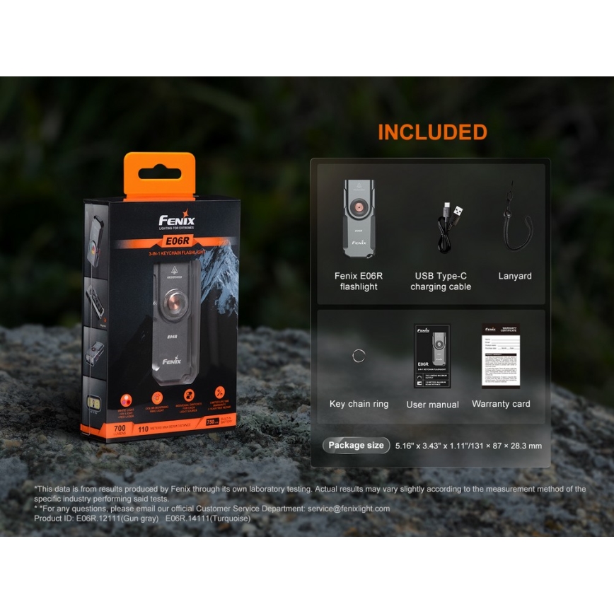 Fenix E06RGRY - LED Aptumšojama uzlādējams lukturītis UV LED/USB IP66 700 spīdīgs 60 h 750 mAh pelēka