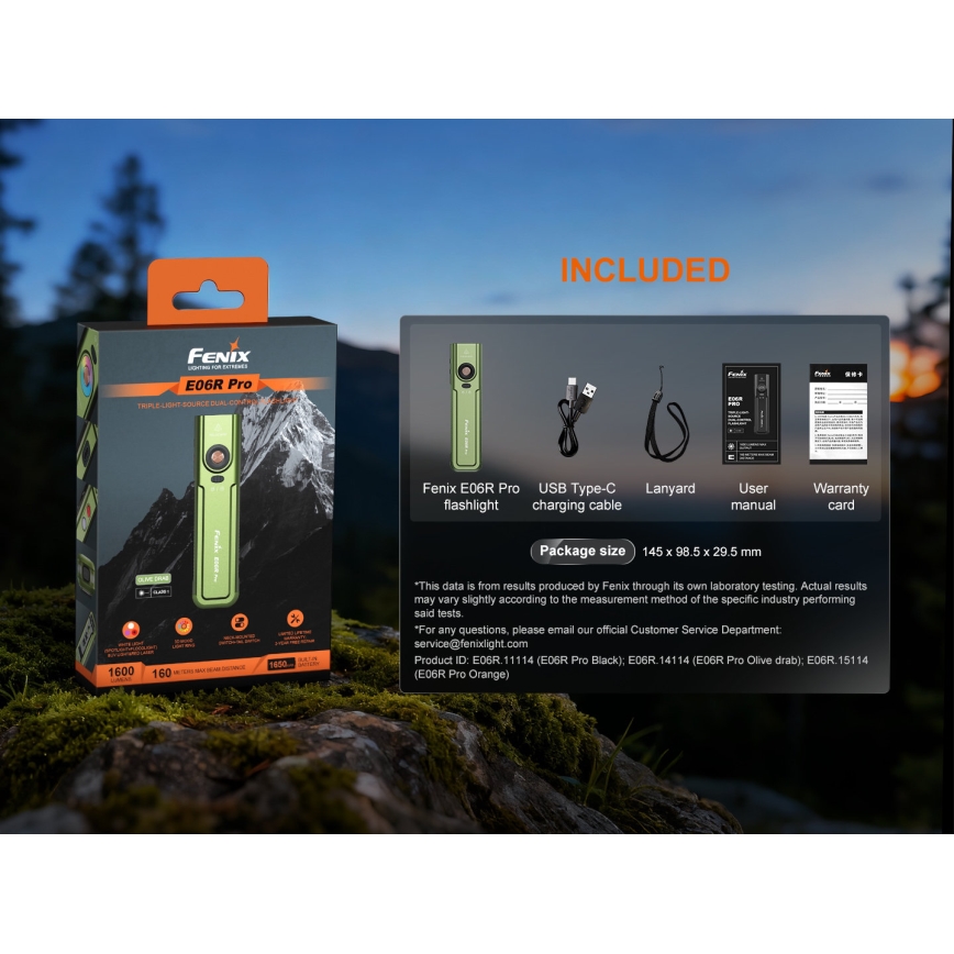 Fenix E06RPROEUOLI - uzlādējamais LED lukturis ar regulējamu spilgtumu LED/USB 1650 mAh IP66 1600 lm 111 h zaļš