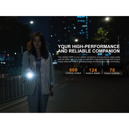 Fenix E09R - LED Uzlādējams lukturis LED/USB IP68 600 lm 70 hrs
