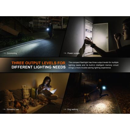 Fenix E12V30 - regulējams LED uzlādējamais lukturis LED/1xAA 2000 mAh IP68 200 lm 100 h melns