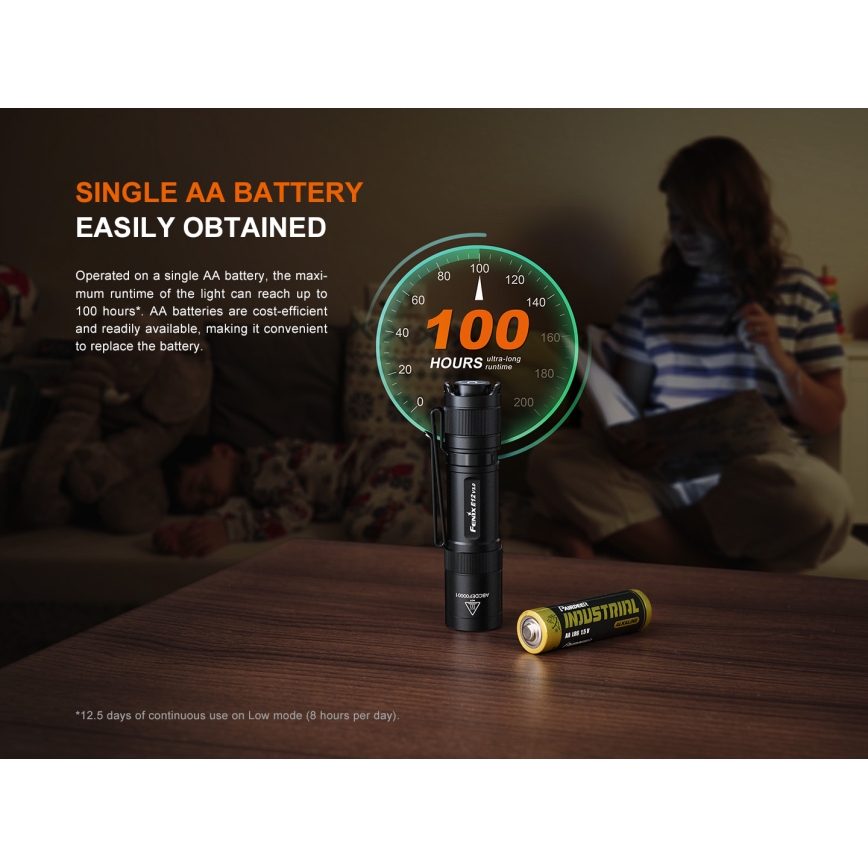 Fenix E12V30 - regulējams LED uzlādējamais lukturis LED/1xAA 2000 mAh IP68 200 lm 100 h melns