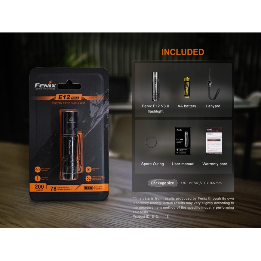 Fenix E12V30 - regulējams LED uzlādējamais lukturis LED/1xAA 2000 mAh IP68 200 lm 100 h melns