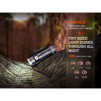 Fenix E18RV20800 - LED uzlādējamais lukturis ar regulējamu spilgtumu LED/USB/1xCR123A 800 mAh IP68 1200 lm 200 h melns