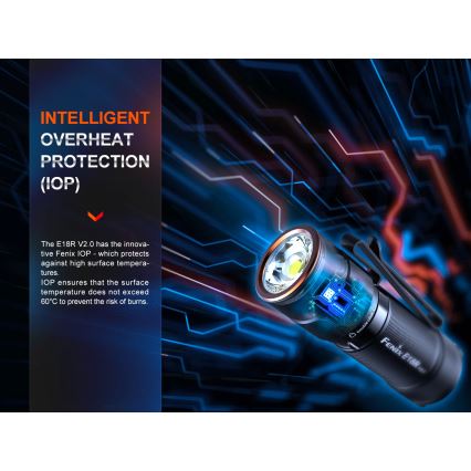 Fenix E18RV20800 - LED uzlādējamais lukturis ar regulējamu spilgtumu LED/USB/1xCR123A 800 mAh IP68 1200 lm 200 h melns