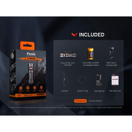 Fenix E18RV20800 - LED uzlādējamais lukturis ar regulējamu spilgtumu LED/USB/1xCR123A 800 mAh IP68 1200 lm 200 h melns