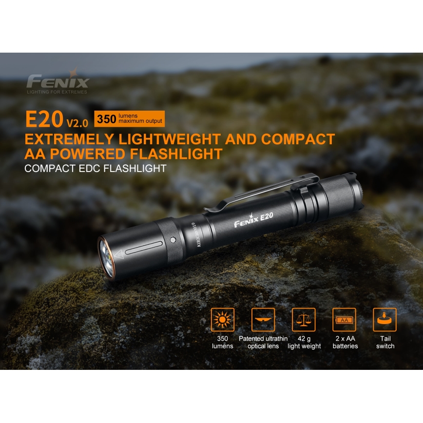Fenix E20V20 - LED Lukturis LED/2xAA IP68 350 lm 200 hrs