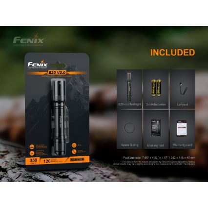 Fenix E20V20 - LED Lukturis LED/2xAA IP68 350 lm 200 hrs