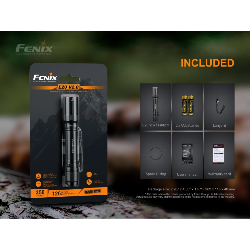 Fenix E20V20 - LED Lukturis LED/2xAA IP68 350 lm 200 hrs