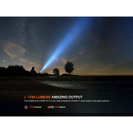 Fenix E28RV20 - LED Aptumšojama uzlādējams lukturītis LED/USB/2xCR123A IP68 1700 spīdīgs 260 h 3400 mAh