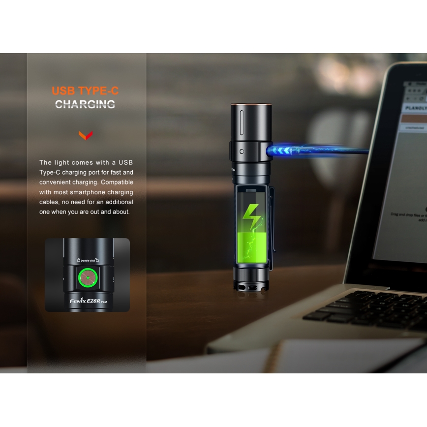 Fenix E28RV20 - LED Aptumšojama uzlādējams lukturītis LED/USB/2xCR123A IP68 1700 spīdīgs 260 h 3400 mAh