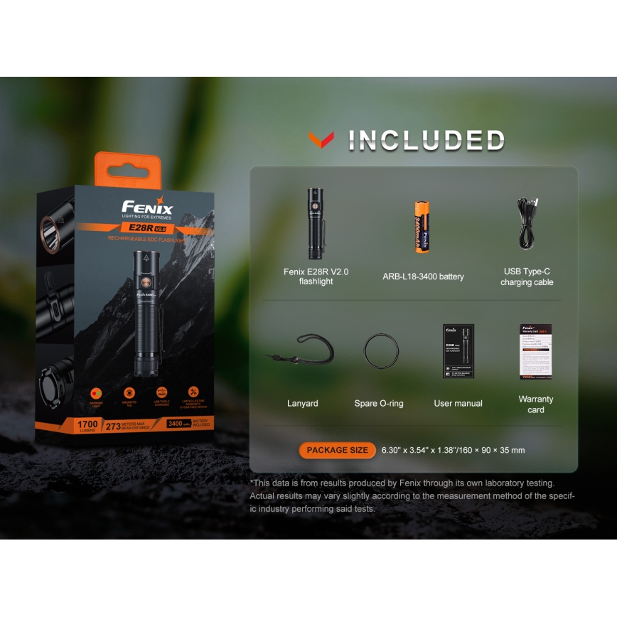 Fenix E28RV20 - LED Aptumšojama uzlādējams lukturītis LED/USB/2xCR123A IP68 1700 spīdīgs 260 h 3400 mAh