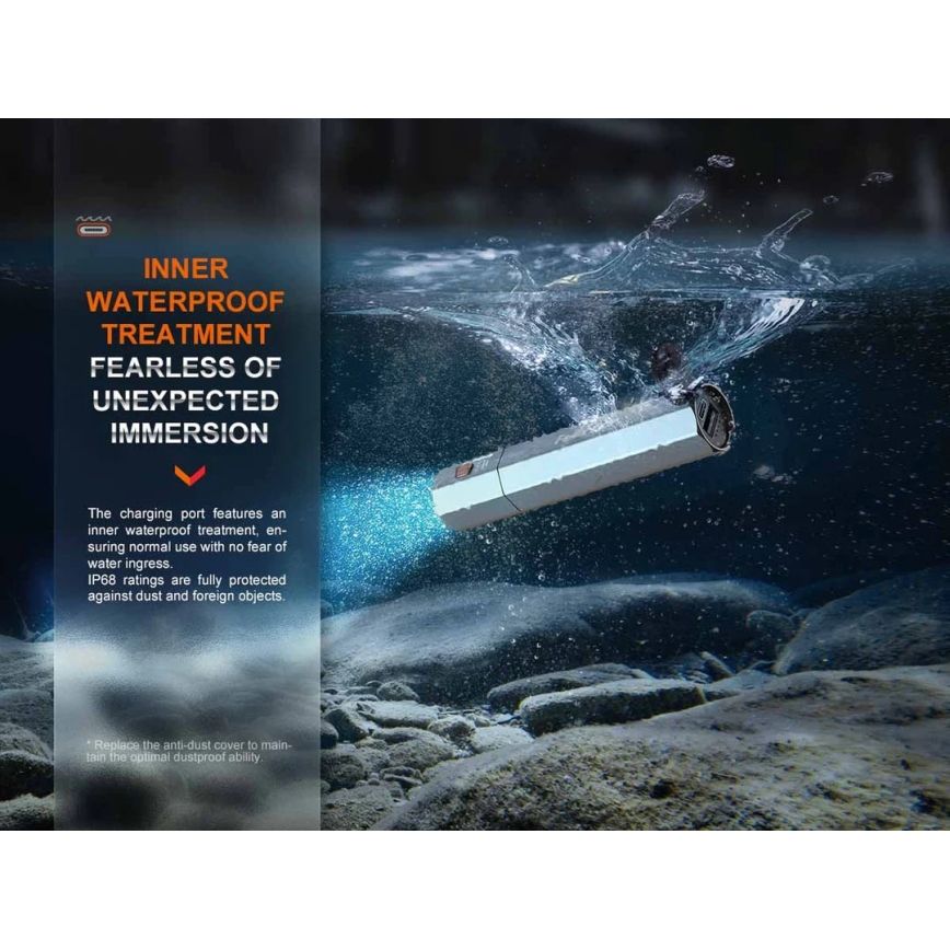 Fenix ECPBLCK - LED Uzlādējams lukturis ar lādētājakumulators USB IP68 1600 spīdīgs 504 h 5000 mAh melna