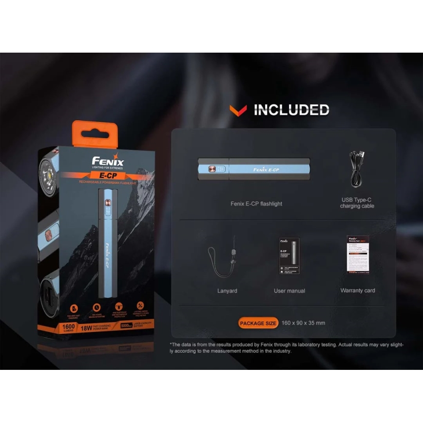 Fenix ECPBLCK - LED Uzlādējams lukturis ar lādētājakumulators USB IP68 1600 spīdīgs 504 h 5000 mAh melna