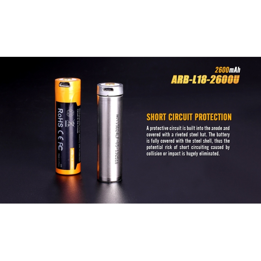 Fenix FE18650LI26USB - 1 gab. USB uzlādējamais akumulators, 3,6 V, 2600 mAh