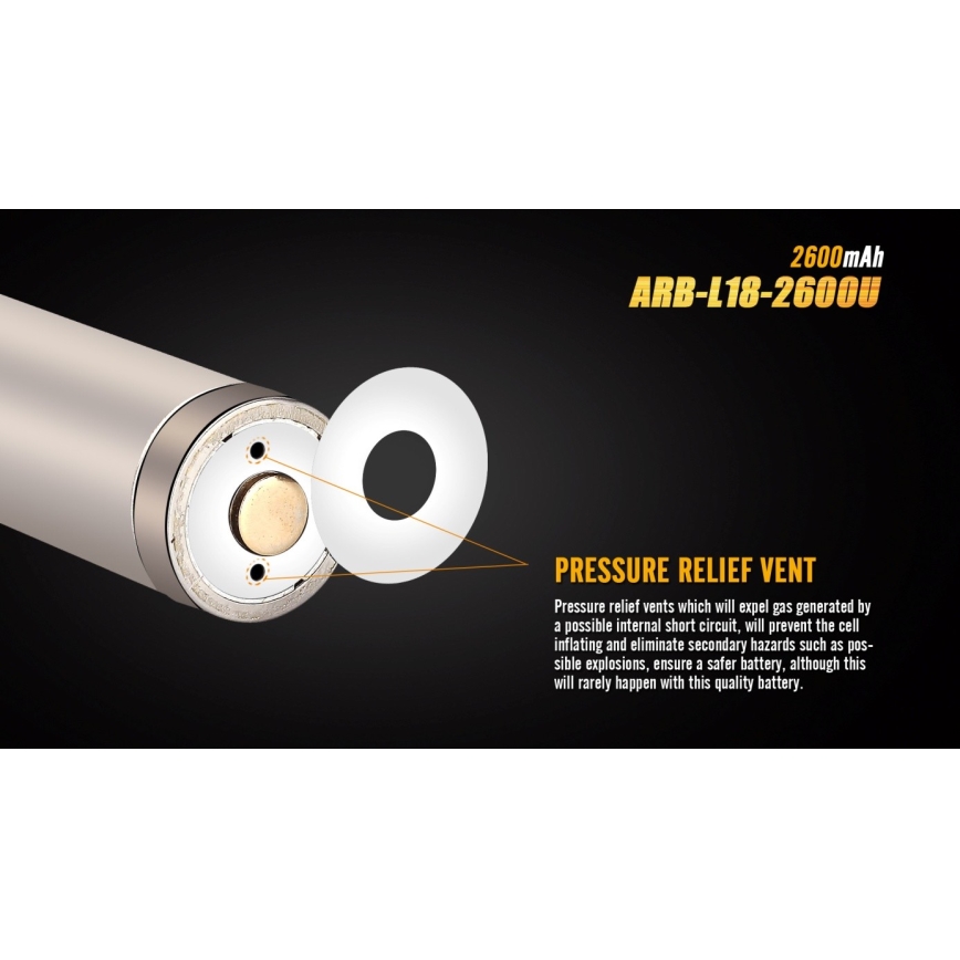 Fenix FE18650LI26USB - 1 gab. USB uzlādējamais akumulators, 3,6 V, 2600 mAh