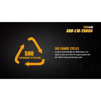 Fenix FE18650LI26USB - 1 gab. USB uzlādējamais akumulators, 3,6 V, 2600 mAh