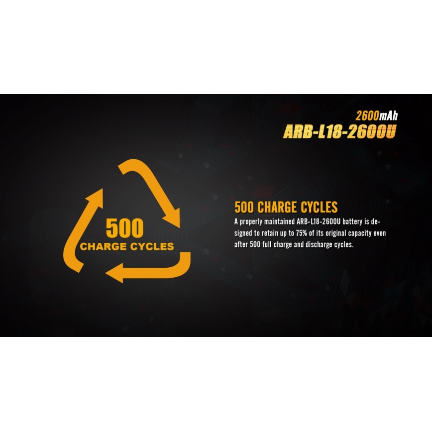 Fenix FE18650LI26USB - 1 gab. USB uzlādējamais akumulators, 3,6 V, 2600 mAh