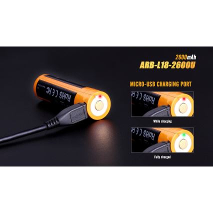 Fenix FE18650LI26USB - 1 gab. USB uzlādējamais akumulators, 3,6 V, 2600 mAh