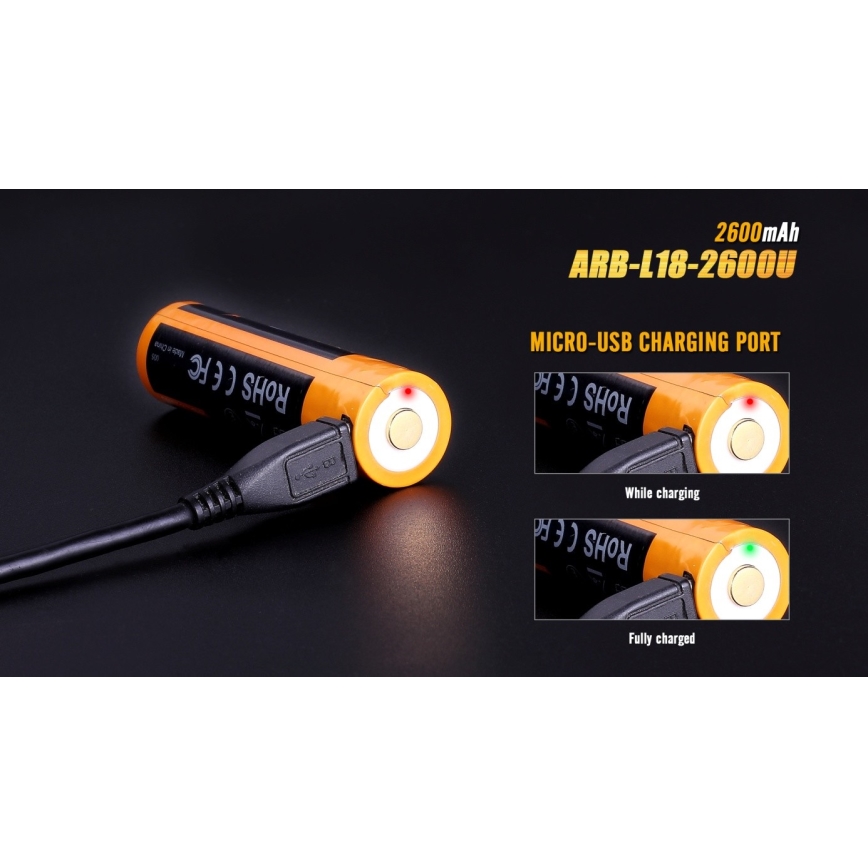 Fenix FE18650LI26USB - 1 gab. USB uzlādējamais akumulators, 3,6 V, 2600 mAh