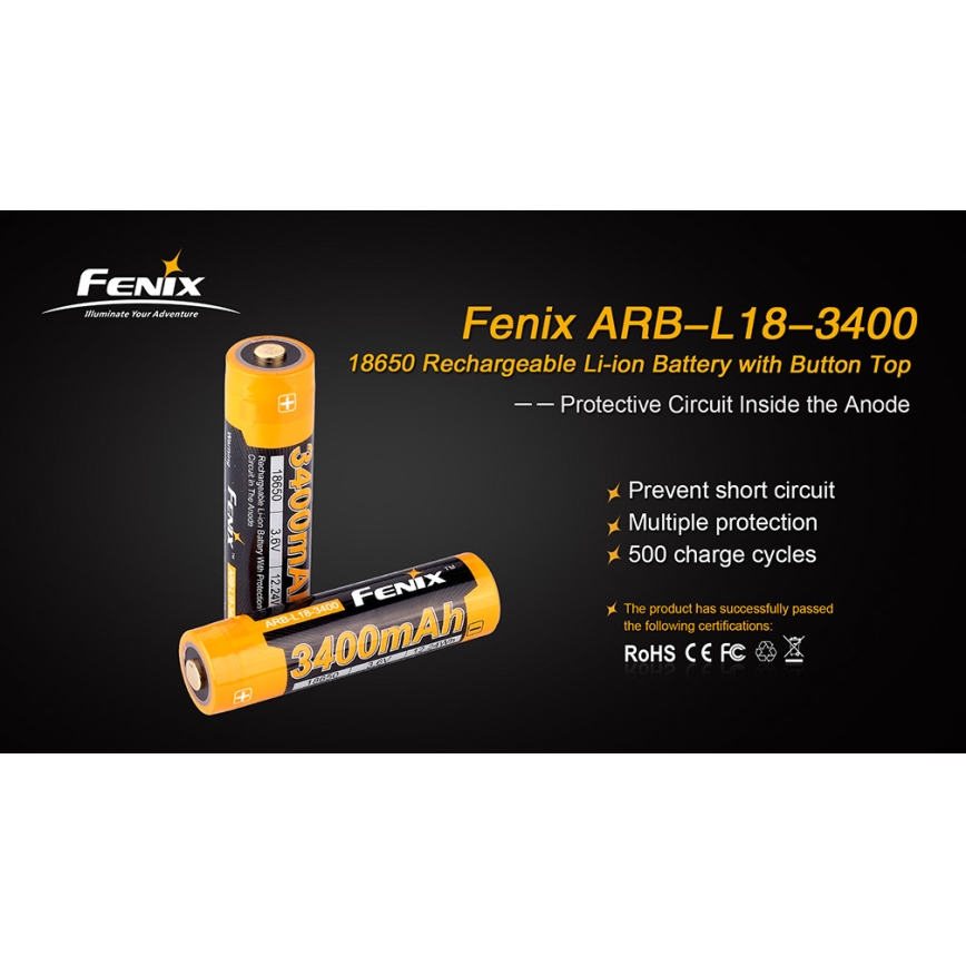 Fenix FE18650LI34 - 1 gab. Uzlādējamais 18650 akumulators, 3,6 V, 3400 mAh