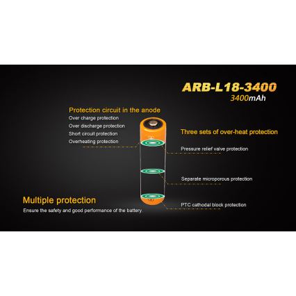 Fenix FE18650LI34 - 1 gab. Uzlādējamais 18650 akumulators, 3,6 V, 3400 mAh