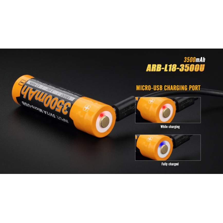 Fenix FE18650LI35USB - 1 gab. Uzlādējamais Li‑ion akumulators USB/3,6V 3500 mAh
