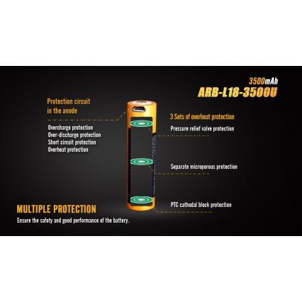 Fenix FE18650LI35USB - 1 gab. Uzlādējamais Li‑ion akumulators USB/3,6V 3500 mAh