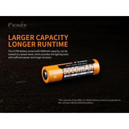 Fenix FE21700USB - 1 gab. Uzlādējamais akumulators USB/3,6V 5000 mAh