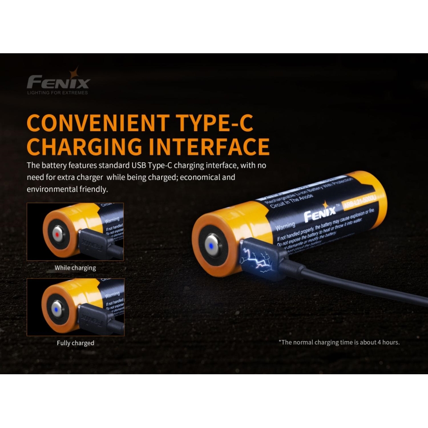 Fenix FE21700USB - 1 gab. Uzlādējamais akumulators USB/3,6V 5000 mAh