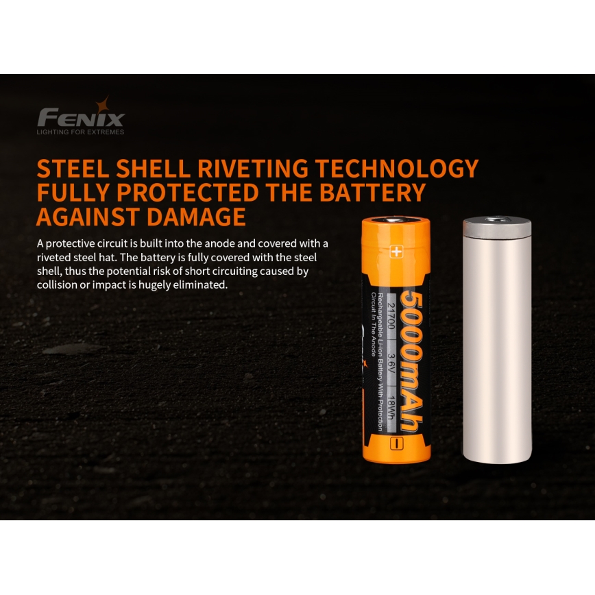 Fenix FE21700V20 - 1 gab. Uzlādējamais 21700 akumulators, 3,6 V, 5000 mAh