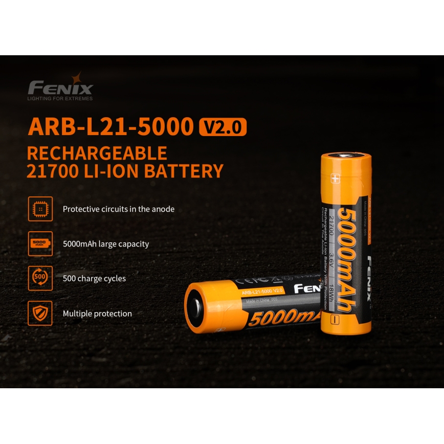 Fenix FE21700V20 - 1 gab. Uzlādējamais akumulators 21700/3,6 V 5000 mAh