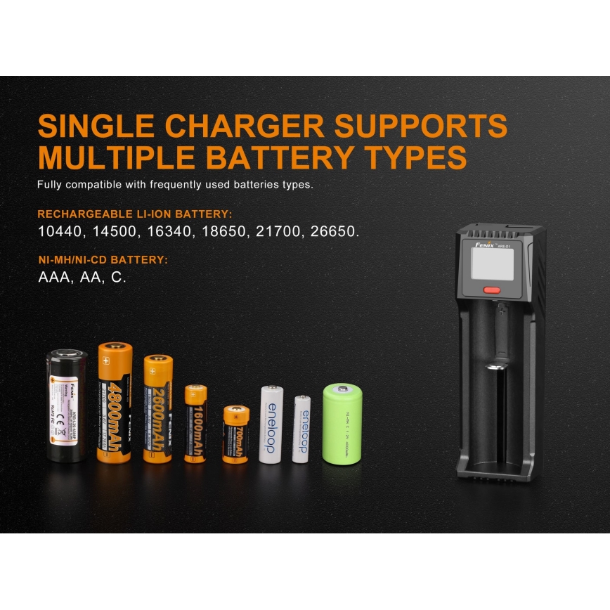 Fenix FENARED1 - Bateriju lādētājs 1xLi-ion/AAA/AA/C 5V