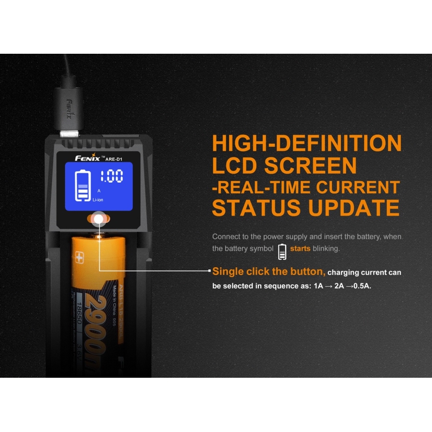 Fenix FENARED1 - Bateriju lādētājs 1xLi-ion/AAA/AA/C 5V