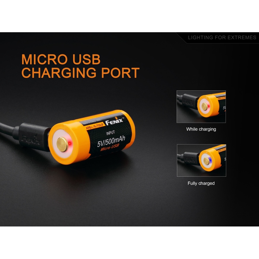 Fenix FERCR123ALIIONUP - 1 gab. USB uzlādējams Li‑jonu akumulators, 3,6 V, 700 mAh