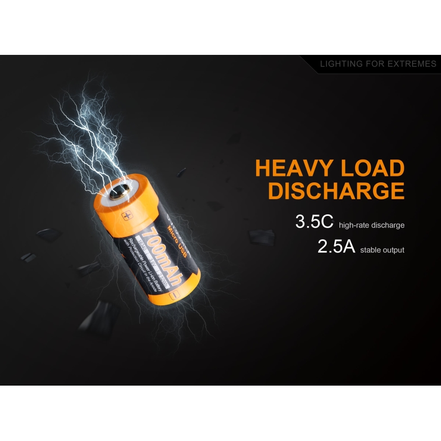 Fenix FERCR123ALIIONUP - 1 gab. USB uzlādējams Li‑jonu akumulators, 3,6 V, 700 mAh