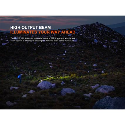Fenix HL12RV20BLC - LED regulējama uzlādējama galvas lampa LED/USB 950 mAh IP66 500 lm 112 h melna