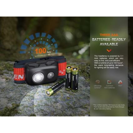 Fenix HL16V2BLK - LED Galvas lampa LED/3xAAA IP66 450 lm 200 h melna/oranža