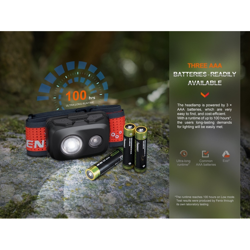 Fenix HL16V2BLK - LED Galvas lampa LED/3xAAA IP66 450 lm 200 h melna/oranža