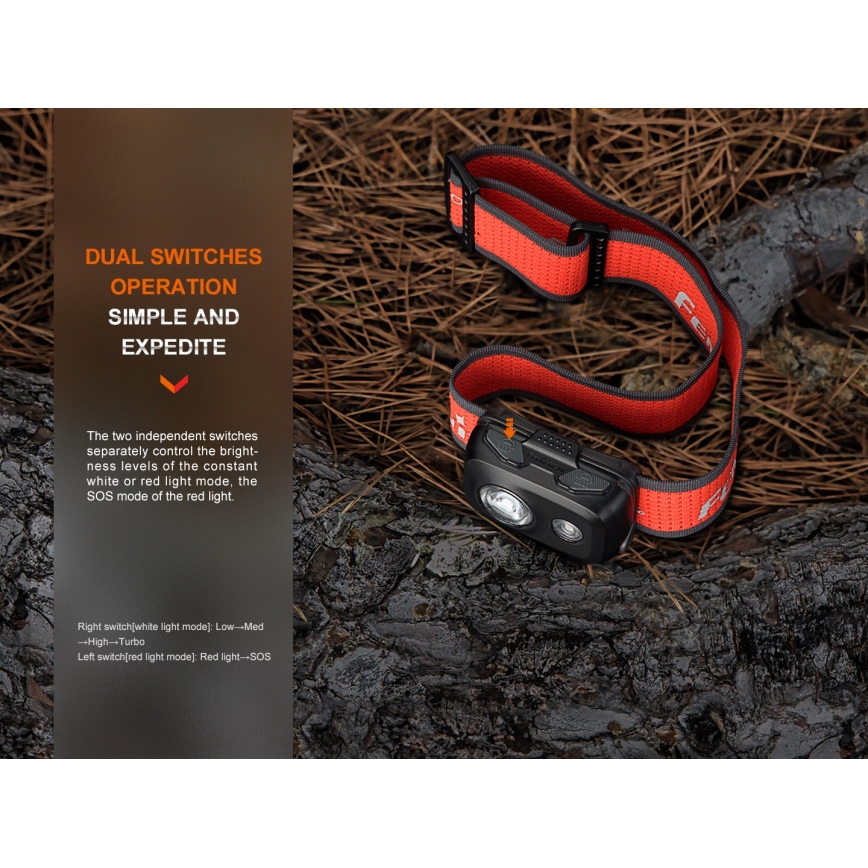 Fenix HL16V2BLK - LED Galvas lampa LED/3xAAA IP66 450 lm 200 h melna/oranža