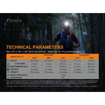 Fenix HL18RTRAIL - LED Uzlādējams galvas lukturis LED/3xAAA IP66 500 lm 300 hrs